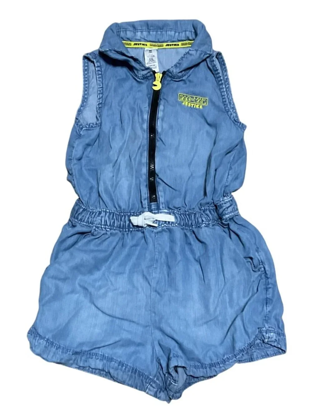 Justice Pac-Man Blue Sleeveless Romper Sz M Elastic Waist Pac-Man Zipper Girls